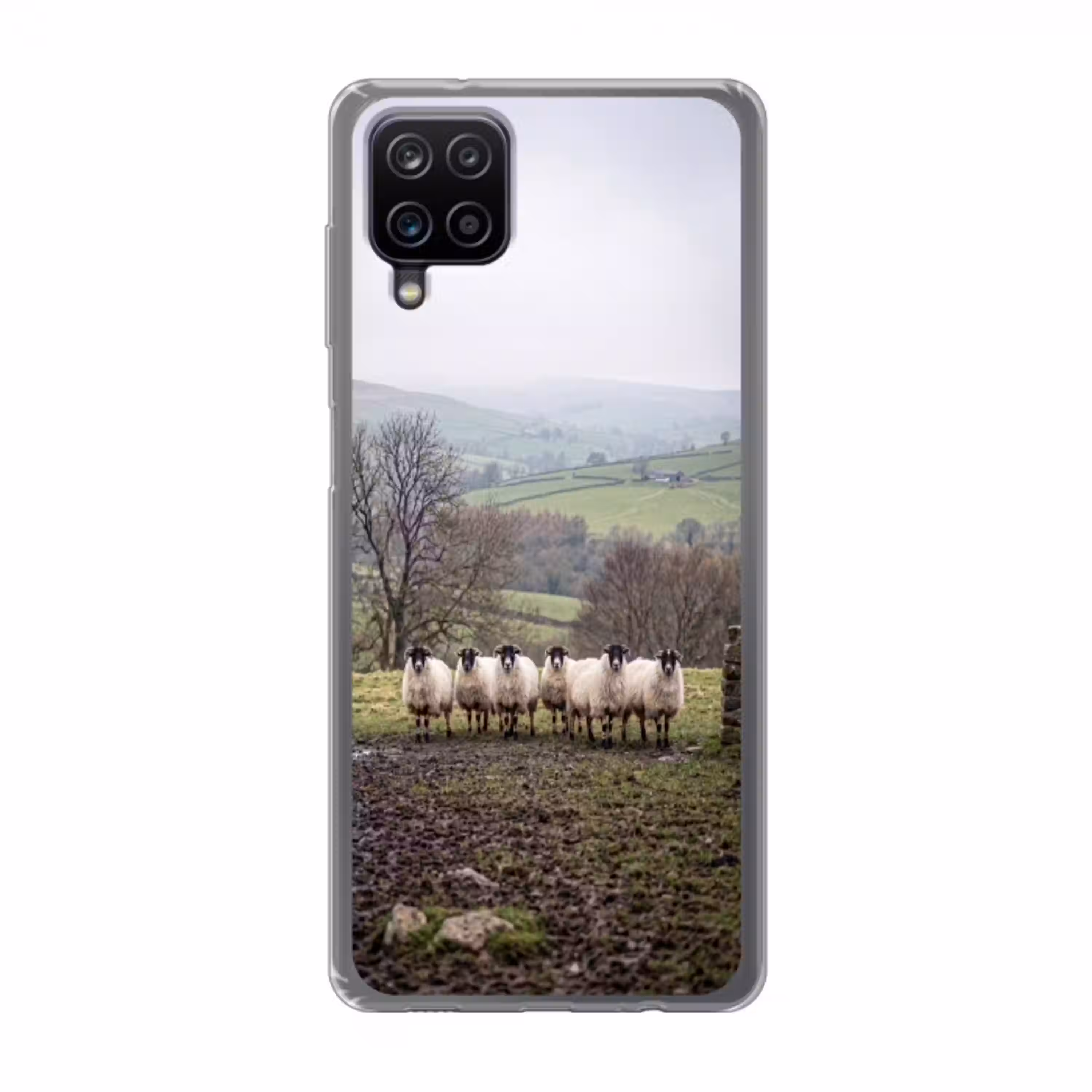 Schapen - Rij - Weide - Dieren - Platteland Telefoonhoesje Samsung Galaxy A12 klein -3d