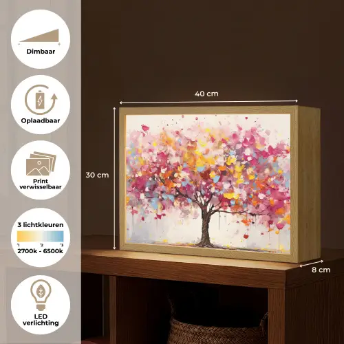 Aquarel - Boom - Kunst - Abstract Light Box met batterij (Wandlamp) middel -USP_websiteoverzichtNL