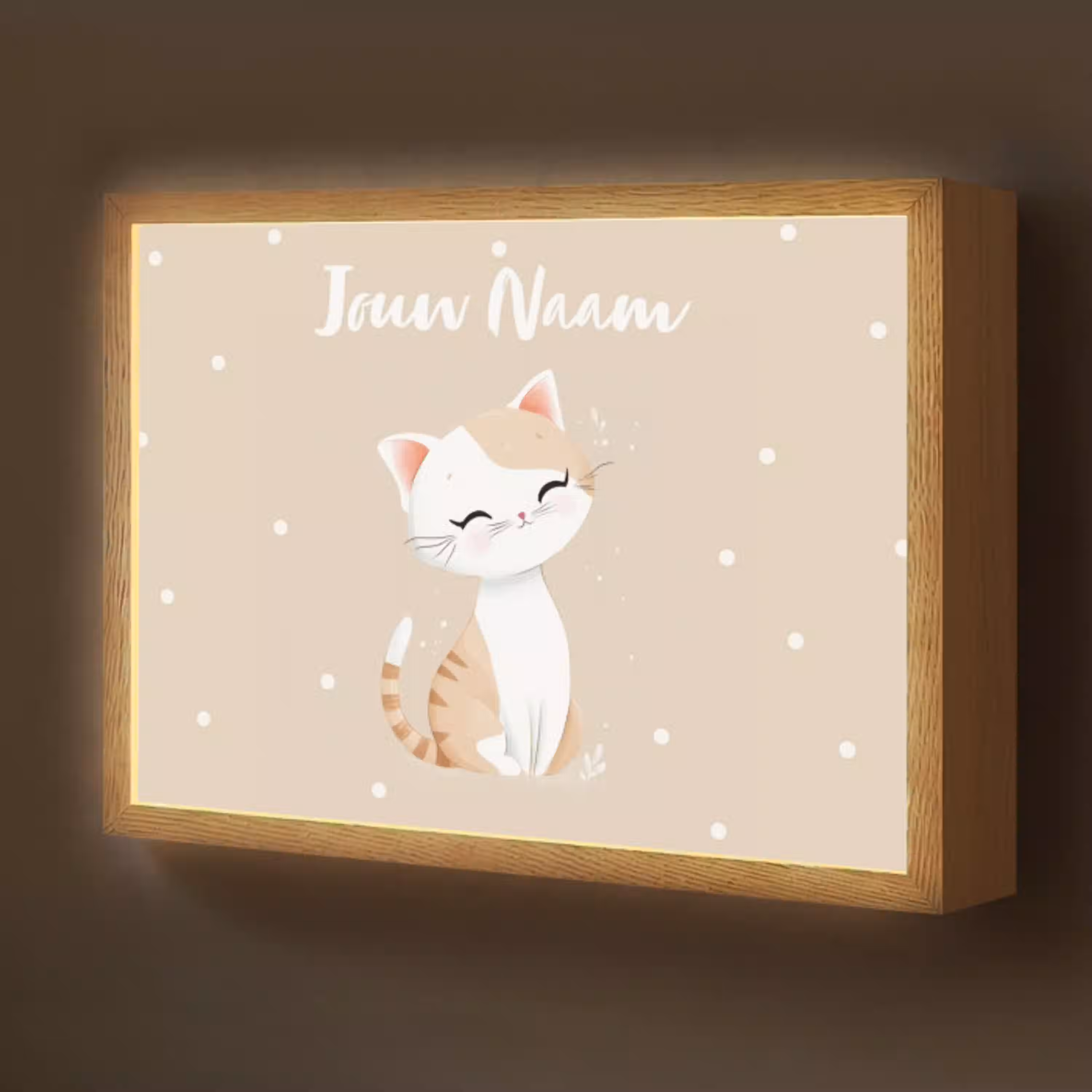 Kat - Kitten - Beige - Stippen Light Box met batterij (Wandlamp kind) middel -z3d_website