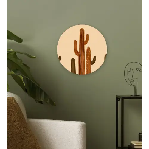 Cactus - Woestijn - Zand - Bruin Wandcirkel kunststof plaat 5mm dik klein -sfeer3