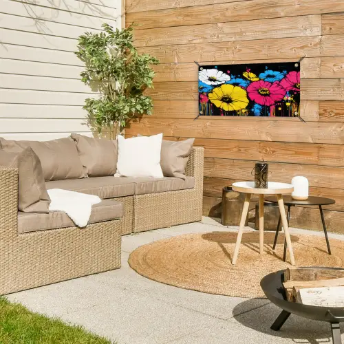 Graffiti - Bloemen - Kleur tuinposter los doek klein -sfeer4