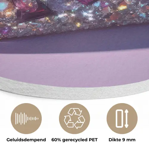 Edelstenen - Glitters - Paars - Kleurrijk Akoestische PET Vilt - Rond klein -closeup_NL