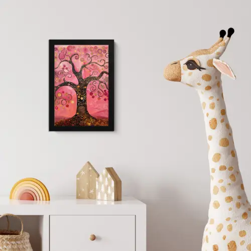 Boom - Levensboom - Roze - Goud fotolijst zwart zonder passe partout klein -usfeer4_kinderkamer