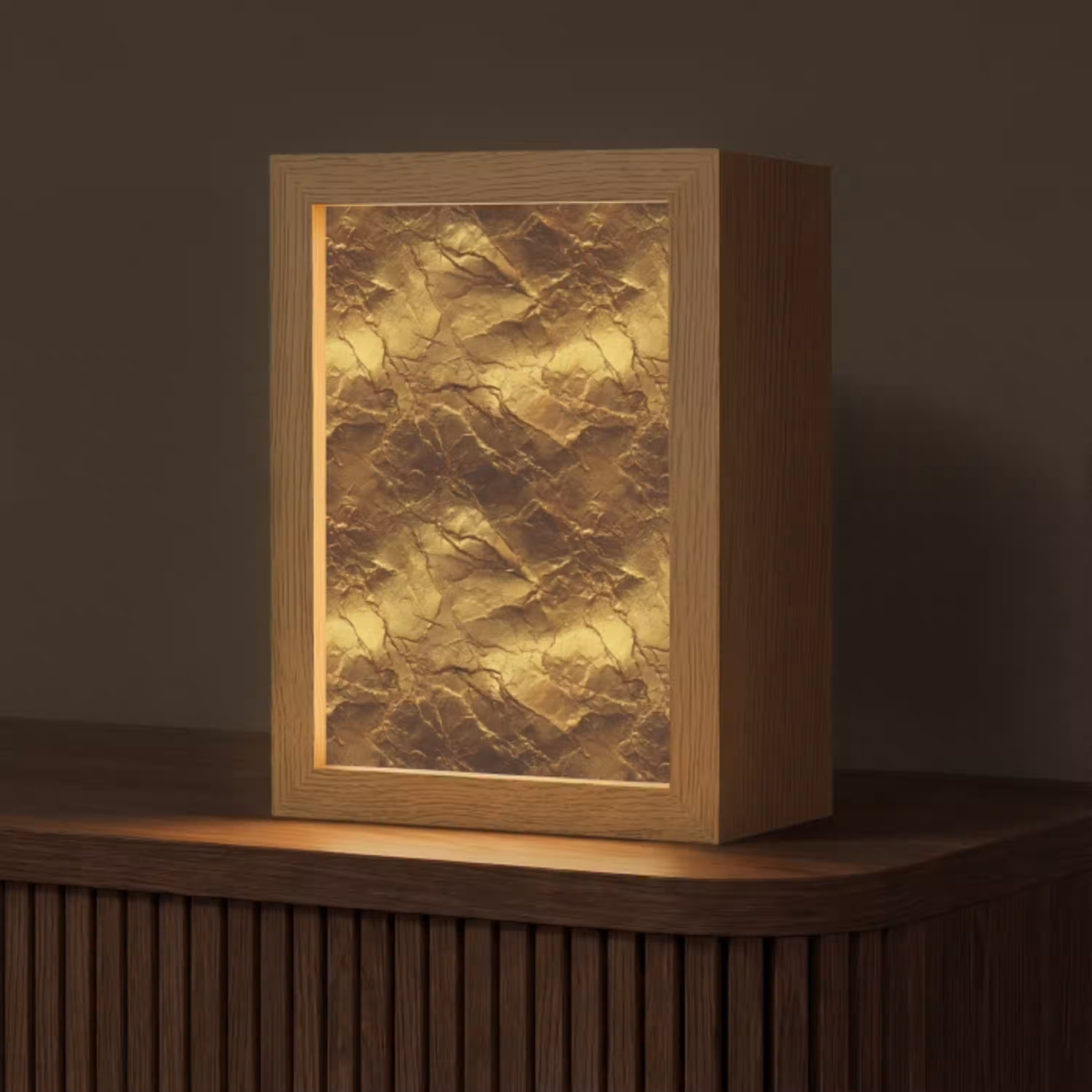 Bladgoud - Textuur  - Goud Light Box met kabel (Tafellamp) klein 925 -z3d_website