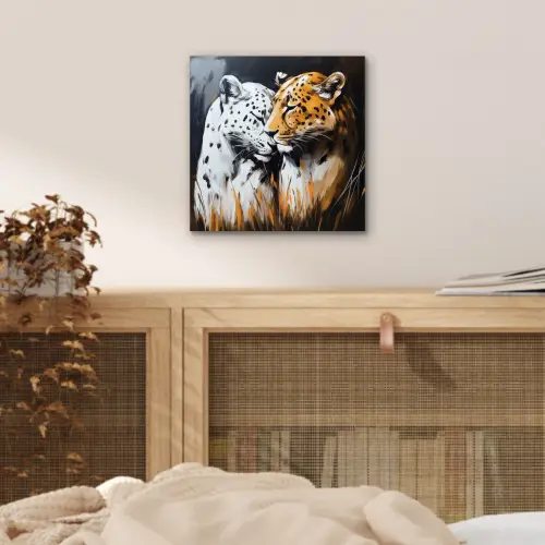 Luipaard - Oranje - Wit - Gras aluminium wit klein -sfeer3