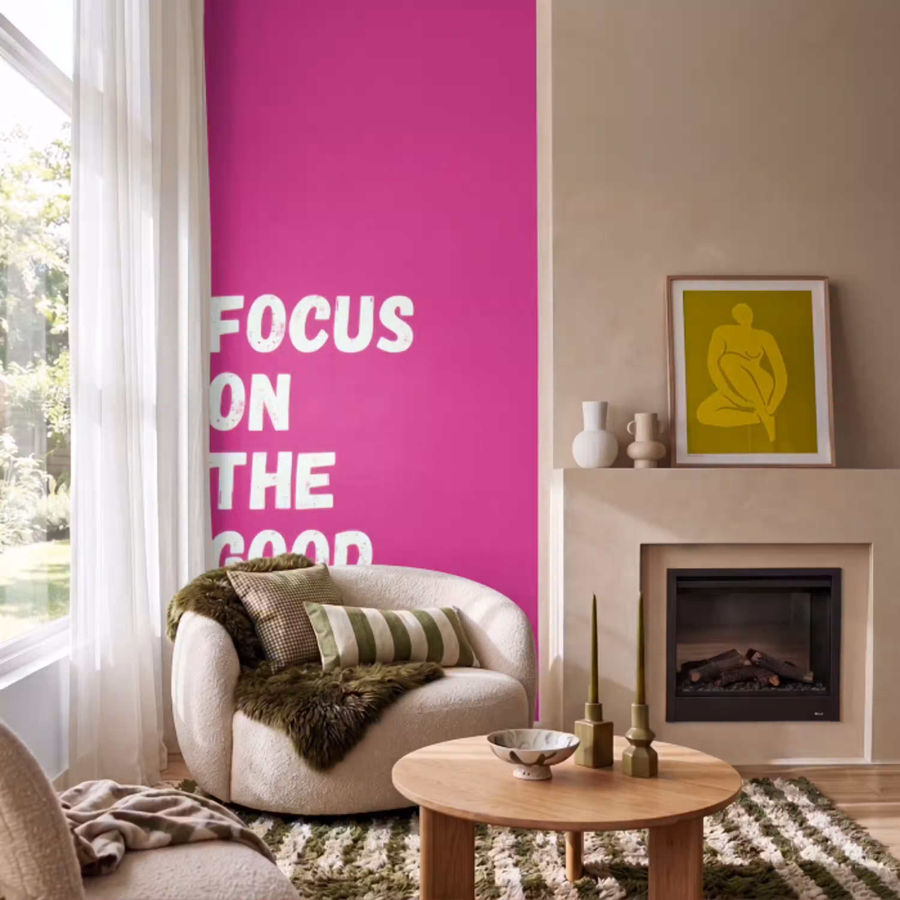 Focus on the good - Roze - Simple Behang Vlies klein -sfeer2