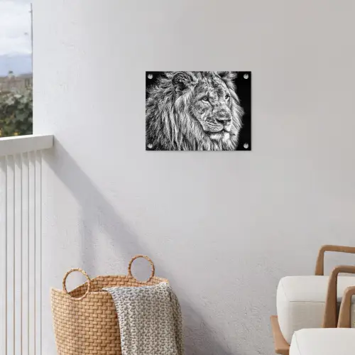 Portret - Leeuw - Zwart wit tuinposter los doek klein -sfeer8