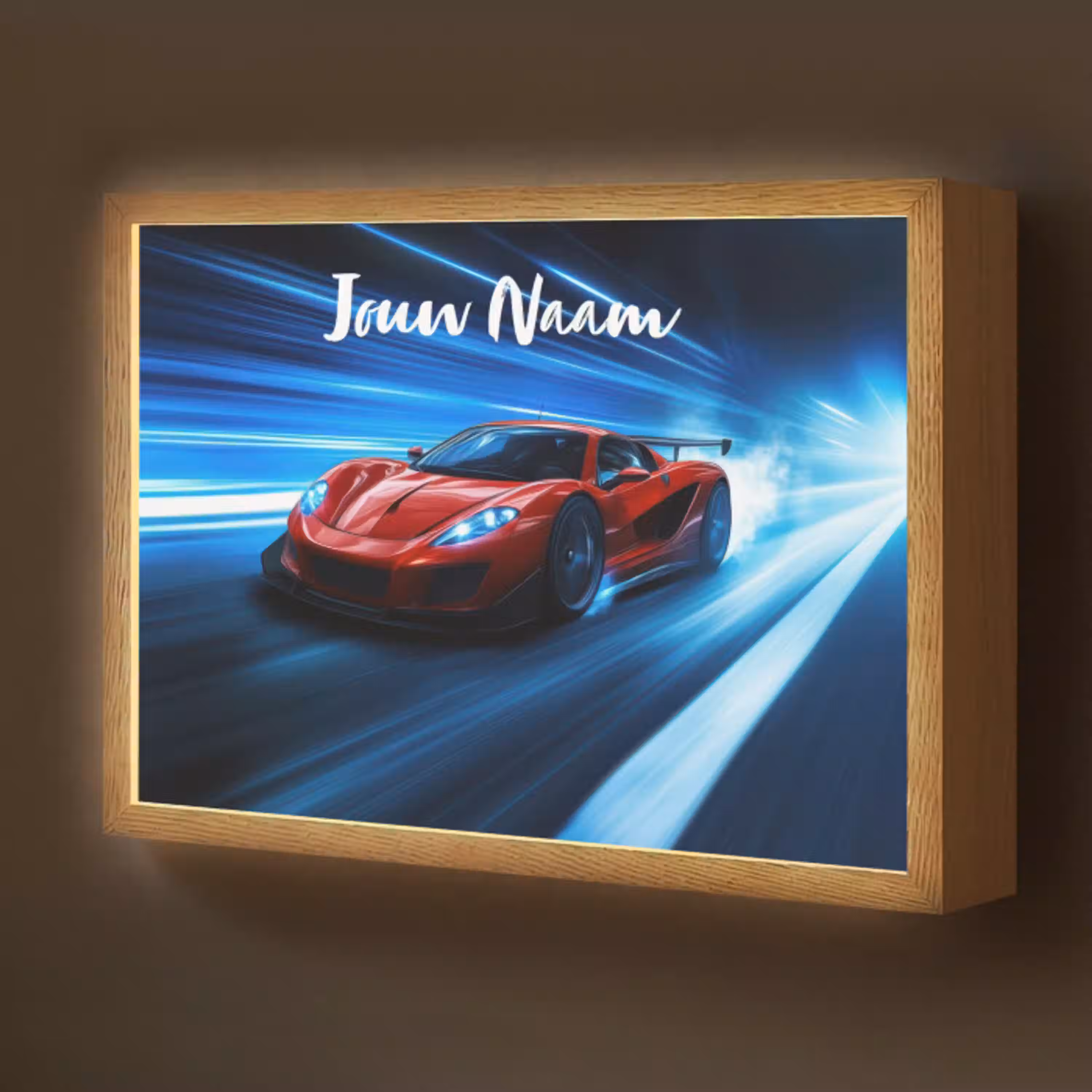 Rode raceauto - Blauw - Futuristisch Light Box met batterij (Wandlamp kind) middel -z3d_website