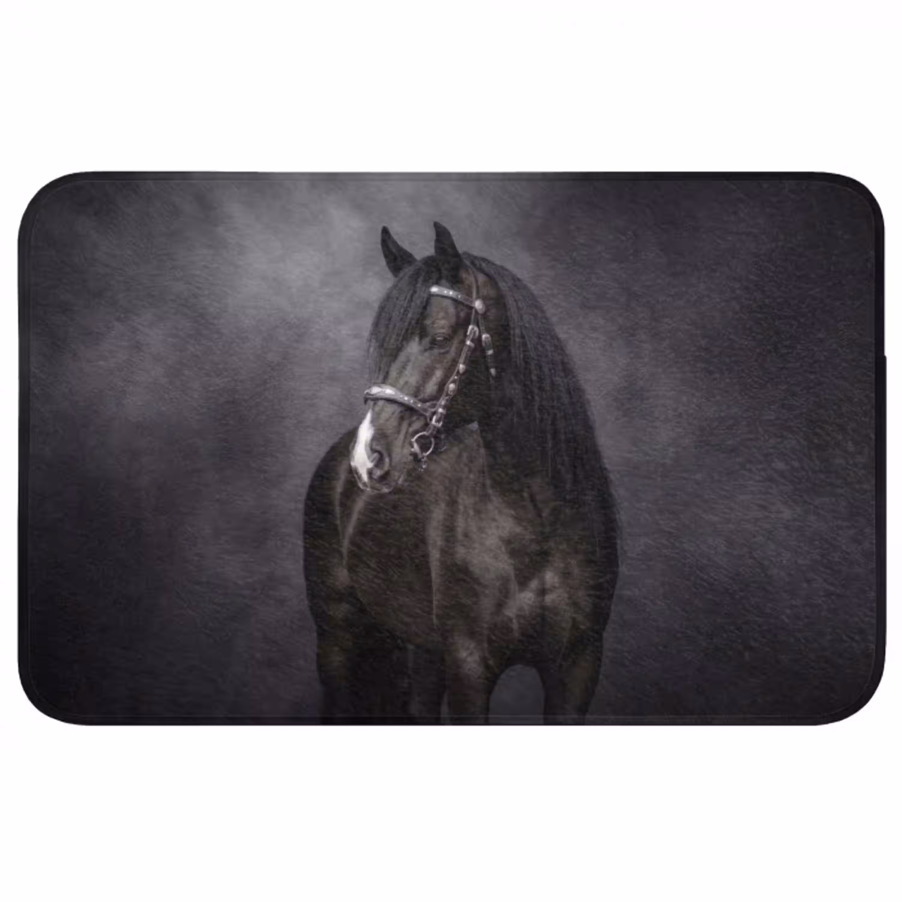 Portret - Paard - Zwart Badmat middel -3d