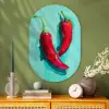 Chilipepers - Geverfd - Rood Wandcirkel Ovaal Glas middel -sfeer2