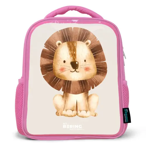 Leeuw illustratie met beige achtergrond Kinderrugzak - Roze middel -3d