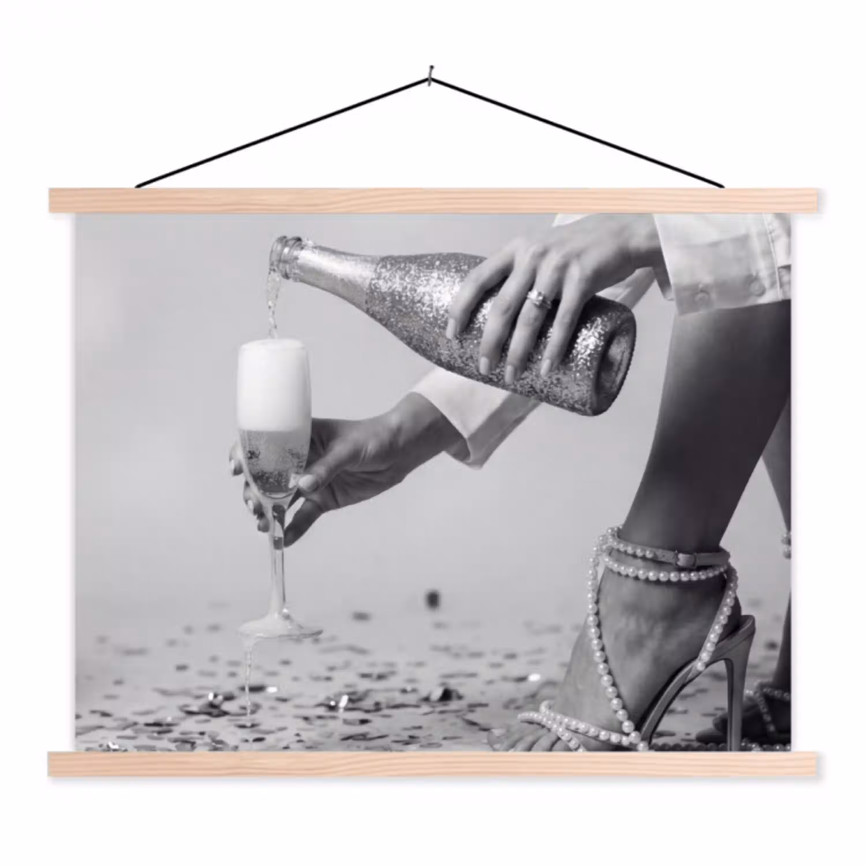 Feestelijk - Champagne - Discobal textielposter latten blank klein -3d