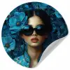 Vrouw - Bloemen - Blauw - Aesthetic - Luxe Wandcirkel behangsticker klein -3d