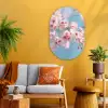 Takken - Bloesems - Roze Wandcirkel Ovaal Glas middel -sfeer4
