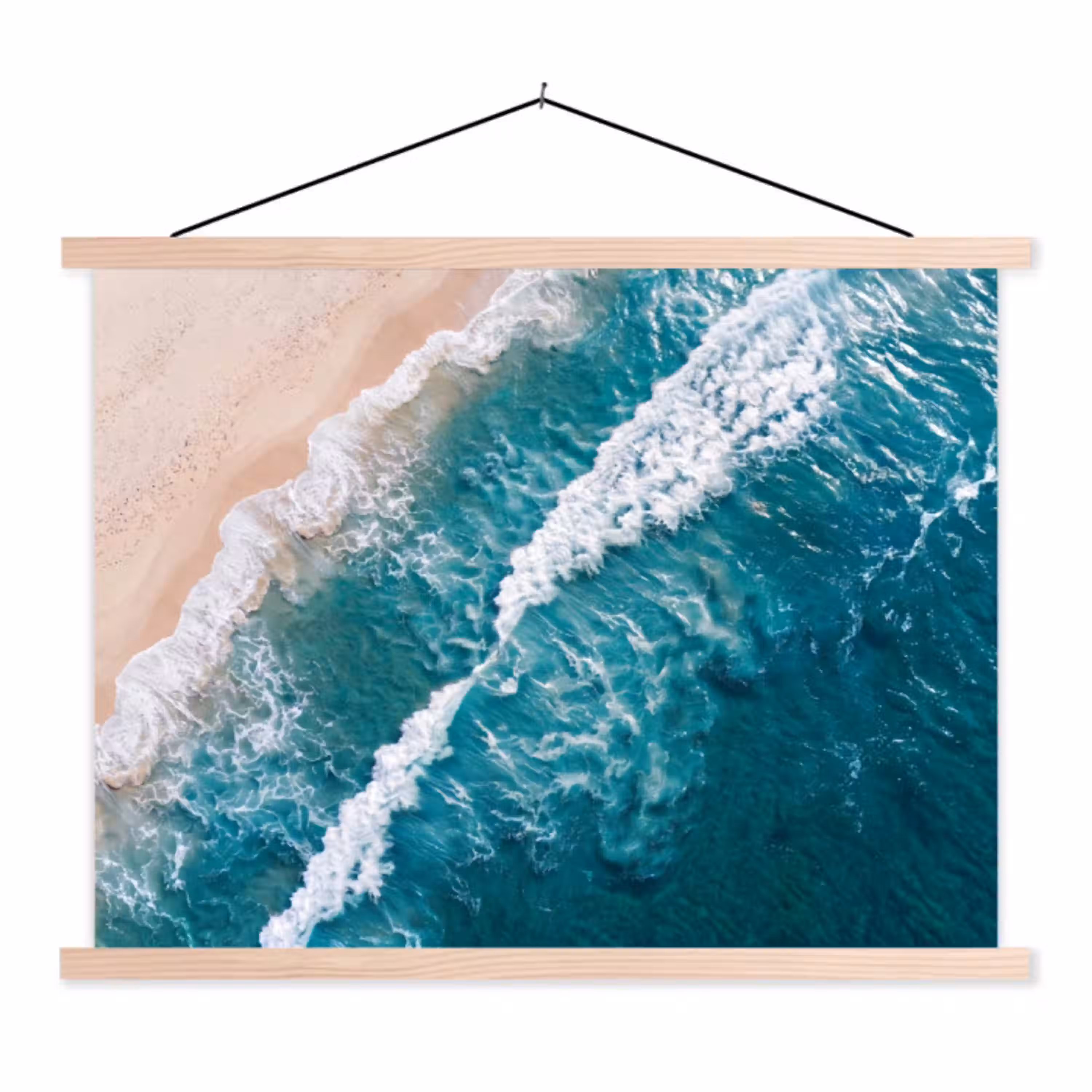 Zee - Strand - Golven - Natuur - Blauw textielposter latten blank klein -3d