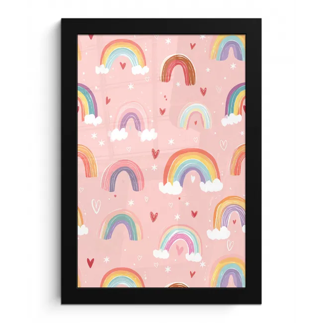 Regenboog - Patroon - Pastel - Handgetekend fotolijst zwart zonder passe partout klein -3d