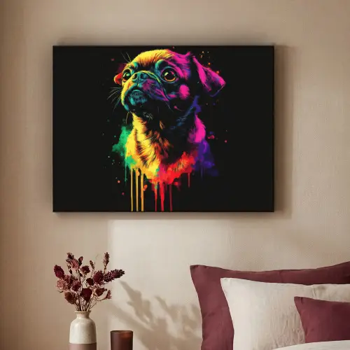 Puck - Hond - Verf - Kleuren Textielframe zwart klein -sfeer1