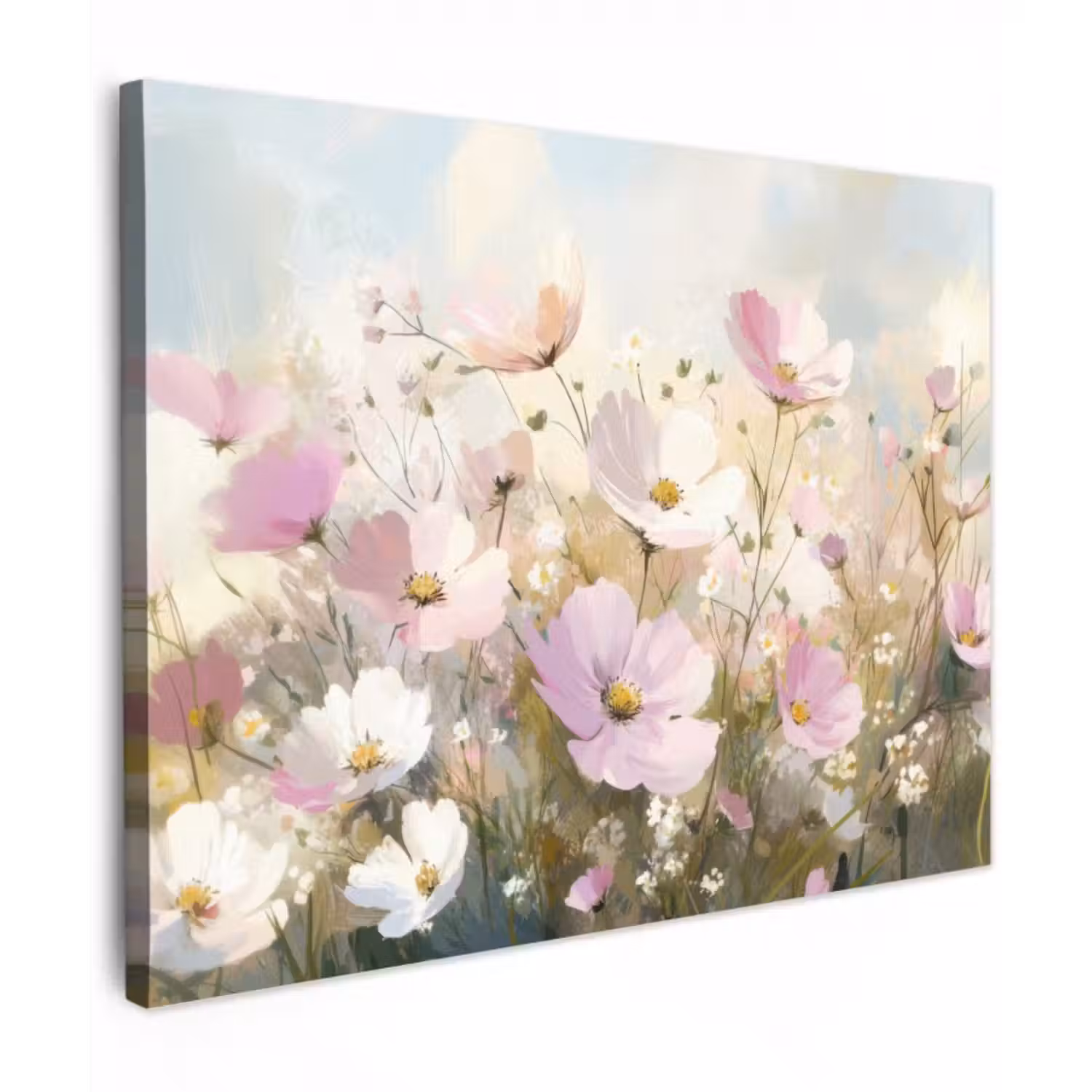 Leinwandbild - Blumenfeld - Helle Farbtöne - Gemalt