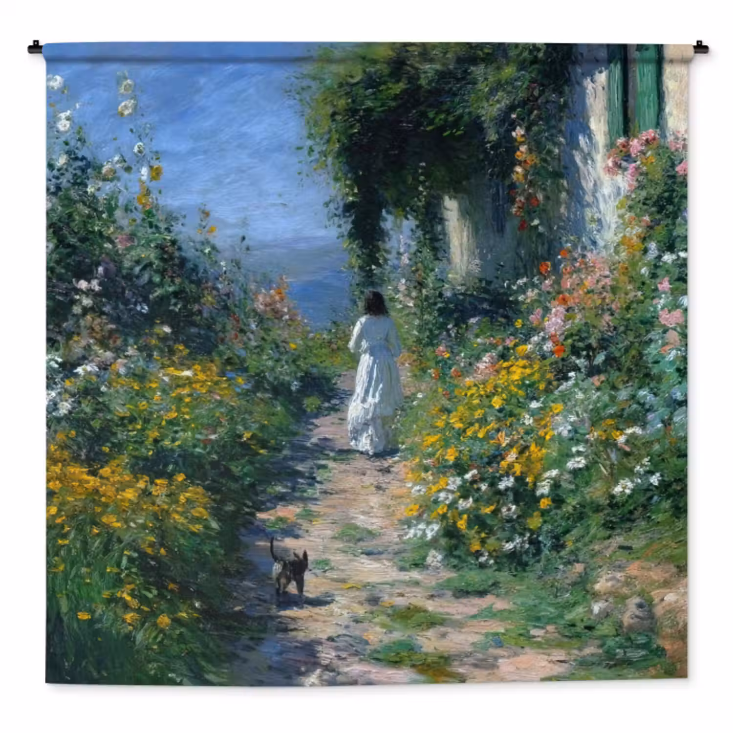 Wandkleed - Kat - Vrouw - Bloemen - Huis
