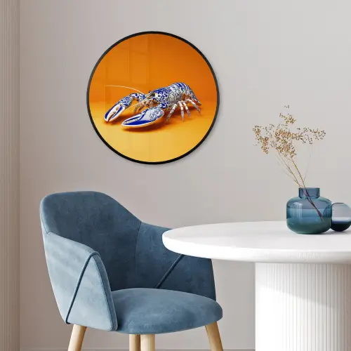 Kreeft - Delftsblauw - Schild - Stoer - Oranje Fotolijst rond zonder passe partout klein -sfeer2