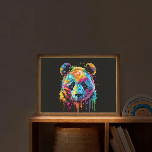 Panda - Dieren - Kleur - Verf - Zwart Light Box met batterij (Wandlamp kind) middel -sfeer1_kind