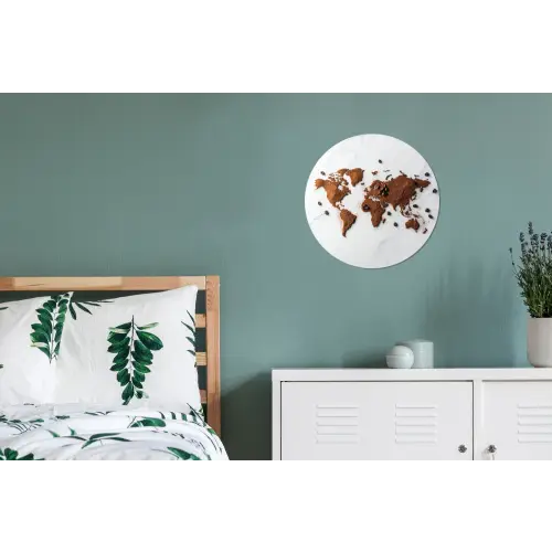 Wereldkaart - Koffie - Marmer Wandcirkel aluminium klein -slaapkamer