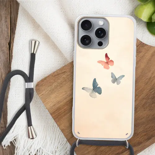 Vlinders - Minimalistisch - Roze Hoesje iPhone 16 Pro Max met koord klein -sfeer4