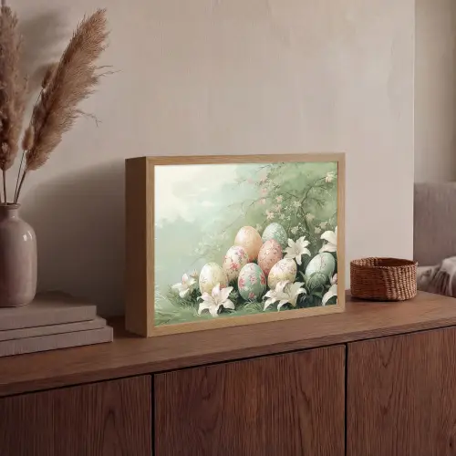 Paaseieren - Pasteltinten - Bloemen Light Box met batterij (Wandlamp) middel -sfeer2