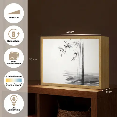 Bamboestammen - Water - Minimalistisch - Wit Light Box met batterij (Wandlamp) middel -USP_websiteoverzichtNL
