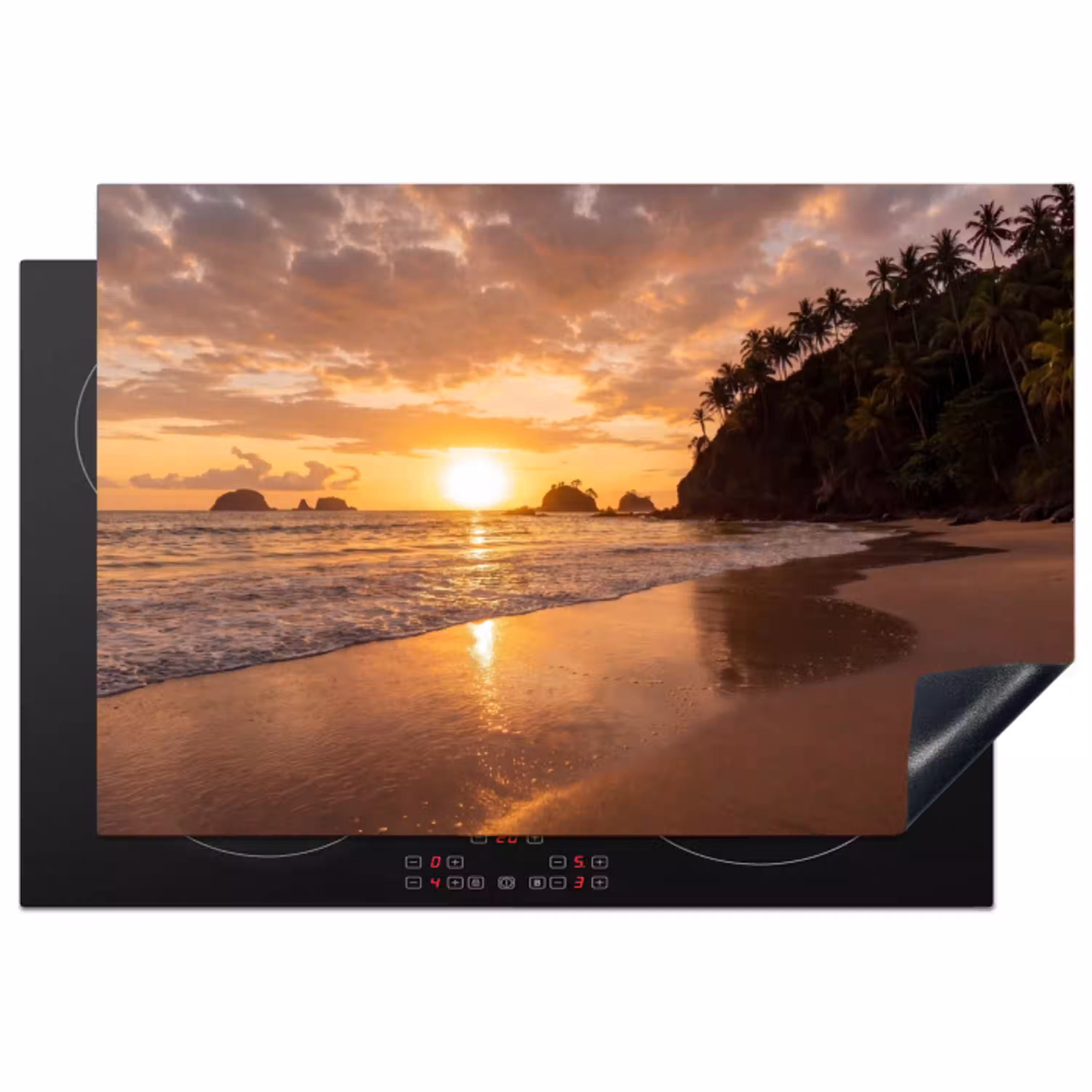 Strand - Zonsondergang - Natuur - Tropisch - Oranje Inductie beschermer vinyl 3mm klein -3d