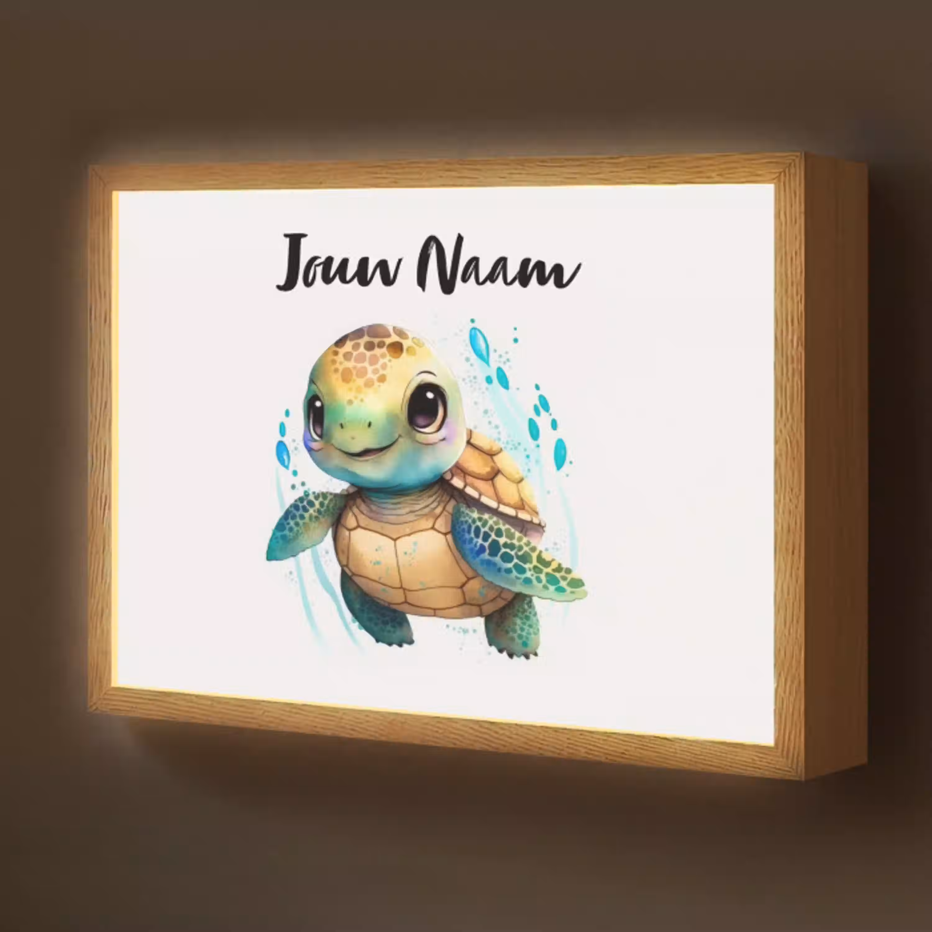 Schildpad - Waterverf - Kleuren - Dieren - Meisjes - Jongens Light Box met batterij (Wandlamp kind) middel -z3d_website