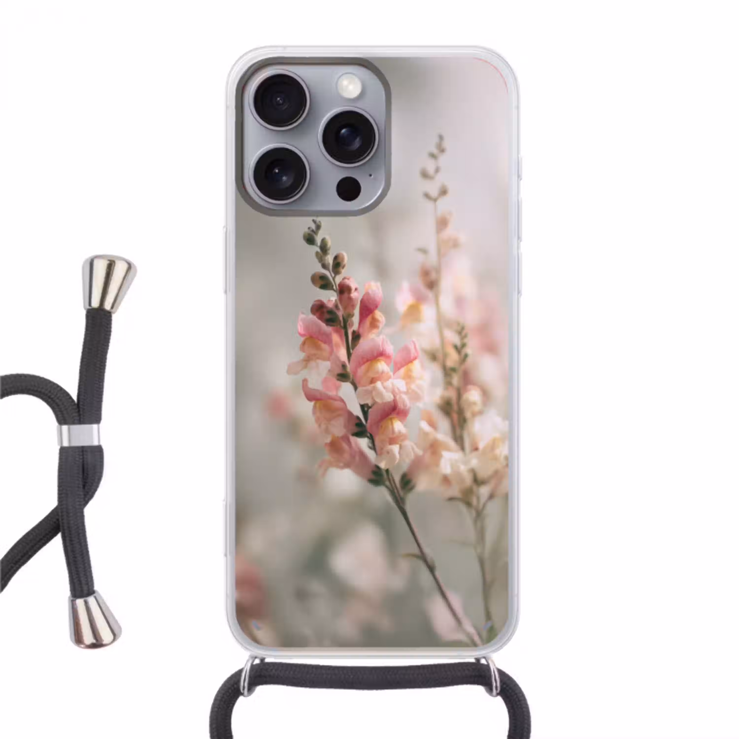 Bloem - Leeuwenbek - Roze - Stengel Hoesje iPhone 16 Pro Max met koord klein -3d