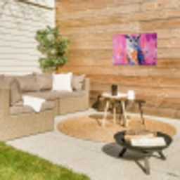 Uil - Roze - Blauw - Verf - Abstract Tuinposter op houten frame 2 cm dik klein -sfeer2
