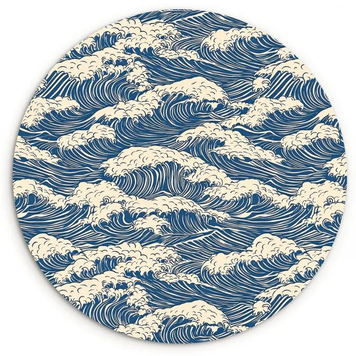Golven - Klassiek - Blauw Wandcirkel kunststof plaat 5mm dik klein 188 -3d