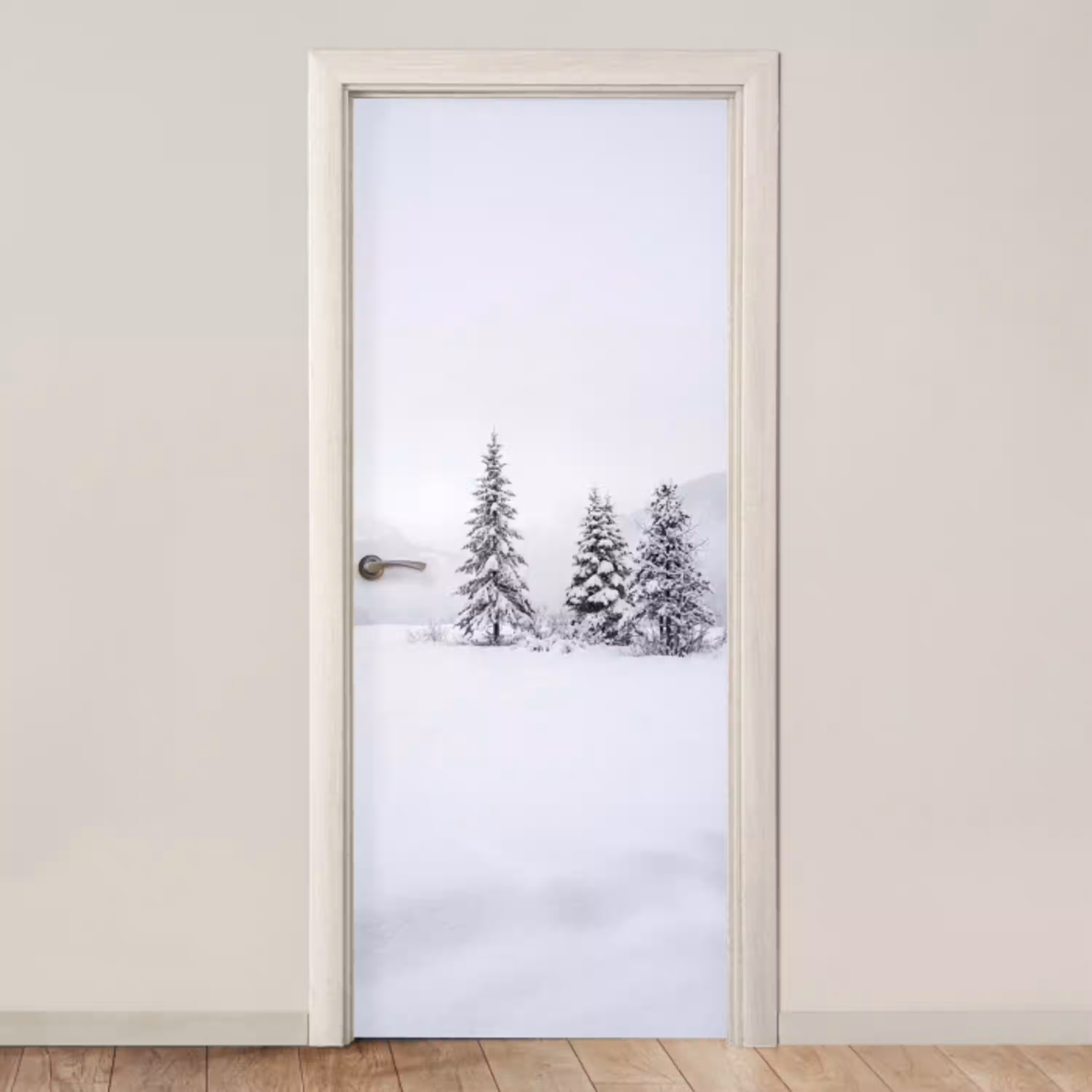 Fijnsparren - Sneeuw - Winter - Landschap - Stilte deurposter klein -3d_beige
