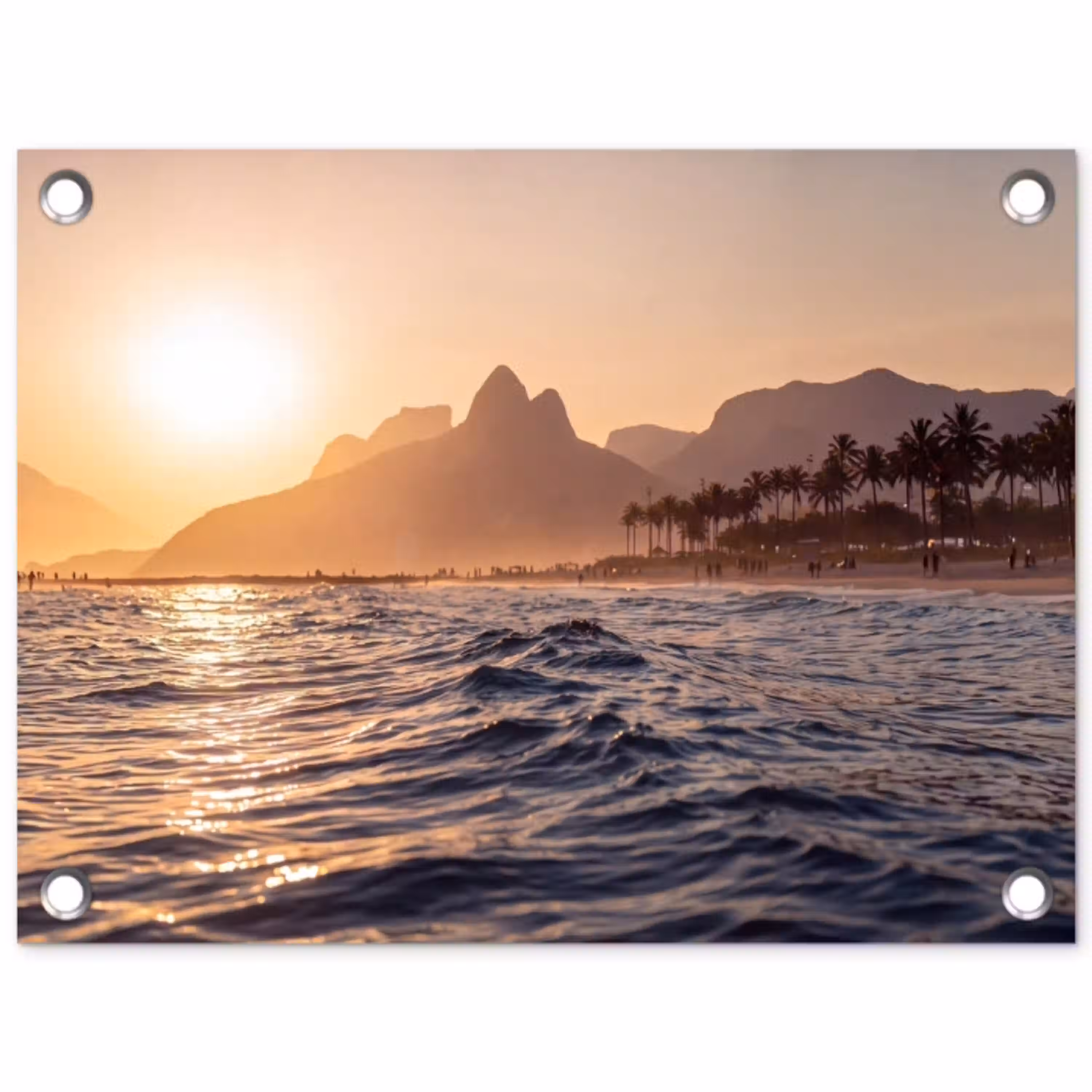 Zee - Golven - Zonsondergang - Kust - Goud tuinposter los doek klein -3d