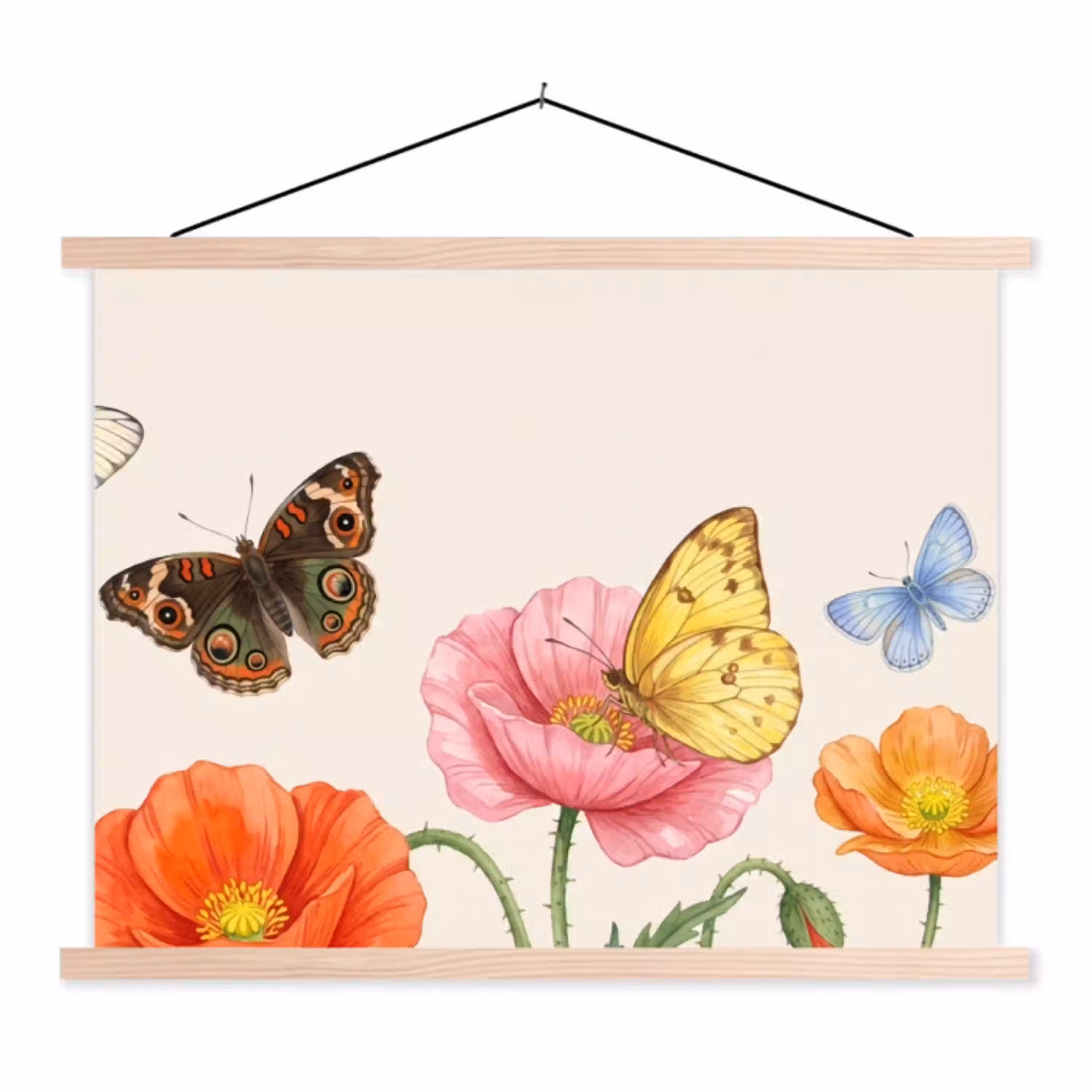 Vlinders - Klaprozen - Illustratie - Kleurrijk textielposter latten blank klein -3d