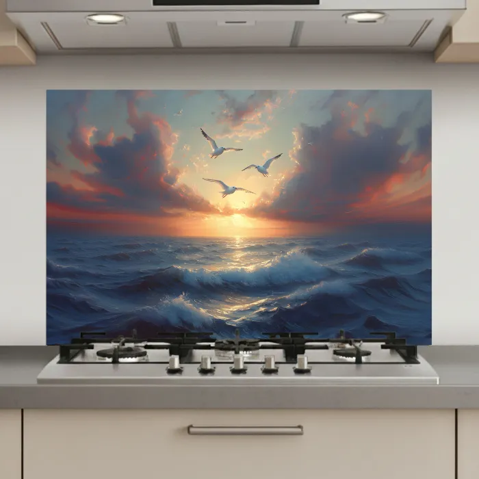 Meeuwen - Zonsondergang - Zee - Wolken keuken achterwand spatscherm klein -3d_website