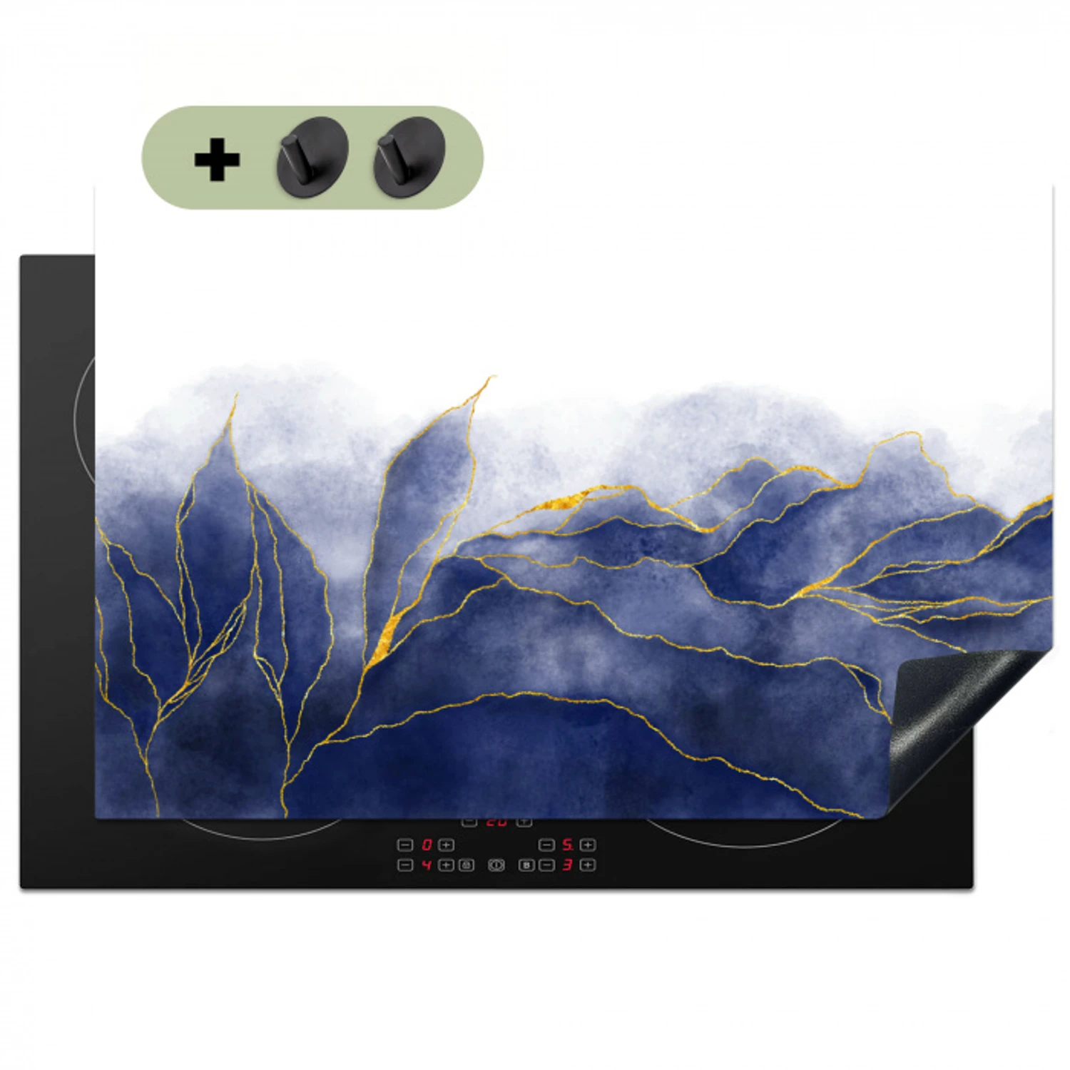 Marmer - Blauw - Marmerlook - Goud - Textuur Inductie beschemer met haakjes klein -3d