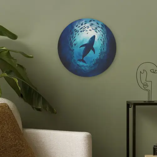 Walvis - Vissen - Donkerblauw Akoestische PET Vilt - Rond klein -sfeer2