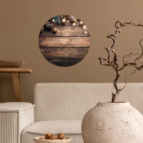 Kerstdecoratie - Houten - Dennenappel - Bruin Wandcirkel behangsticker klein -sfeer1