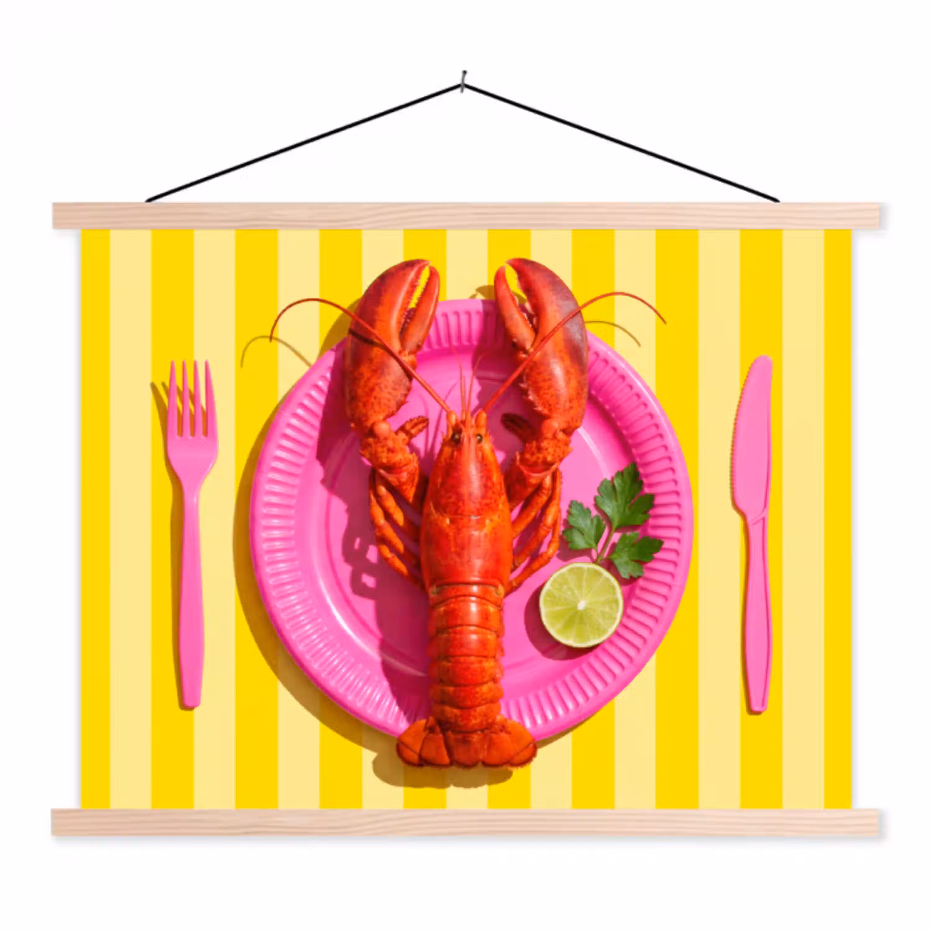 Eten - Roze - Geel - Modern - Culinaire textielposter latten blank klein -3d
