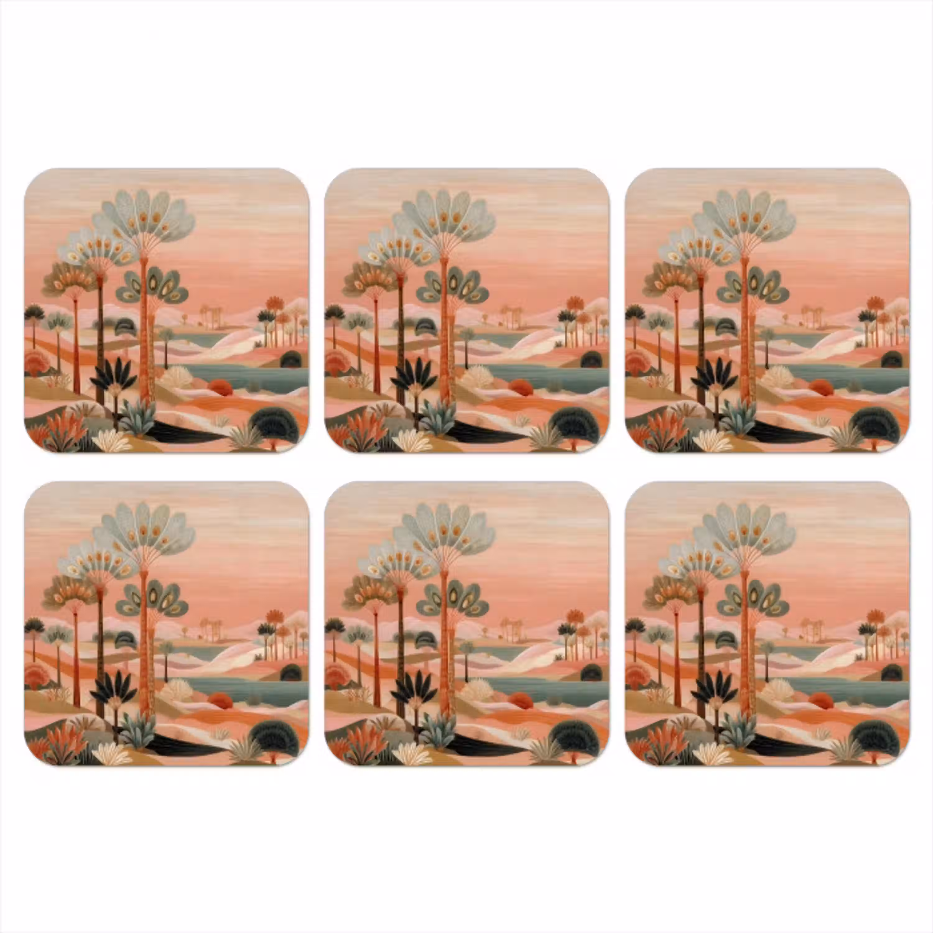 Roze landschap - Palmen - Water onderzetter kurk middel -3d