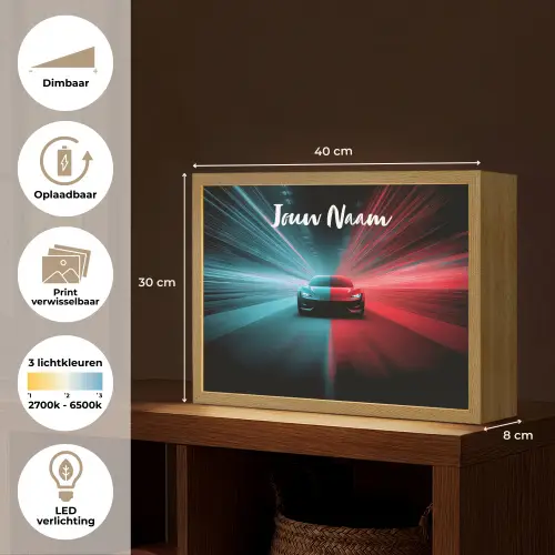 Sportauto - Blauw - Neon - Stad Light Box met batterij (Wandlamp kind) middel -USP_websiteoverzichtNL