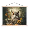 Uil - Vogels - Bloemen - Natuur textielposter latten blank klein -3d