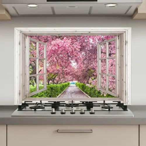 Japans - Sakura - Bloesem - Boom - Bloesem takken - Doorkijk keuken achterwand spatscherm klein -3d_website