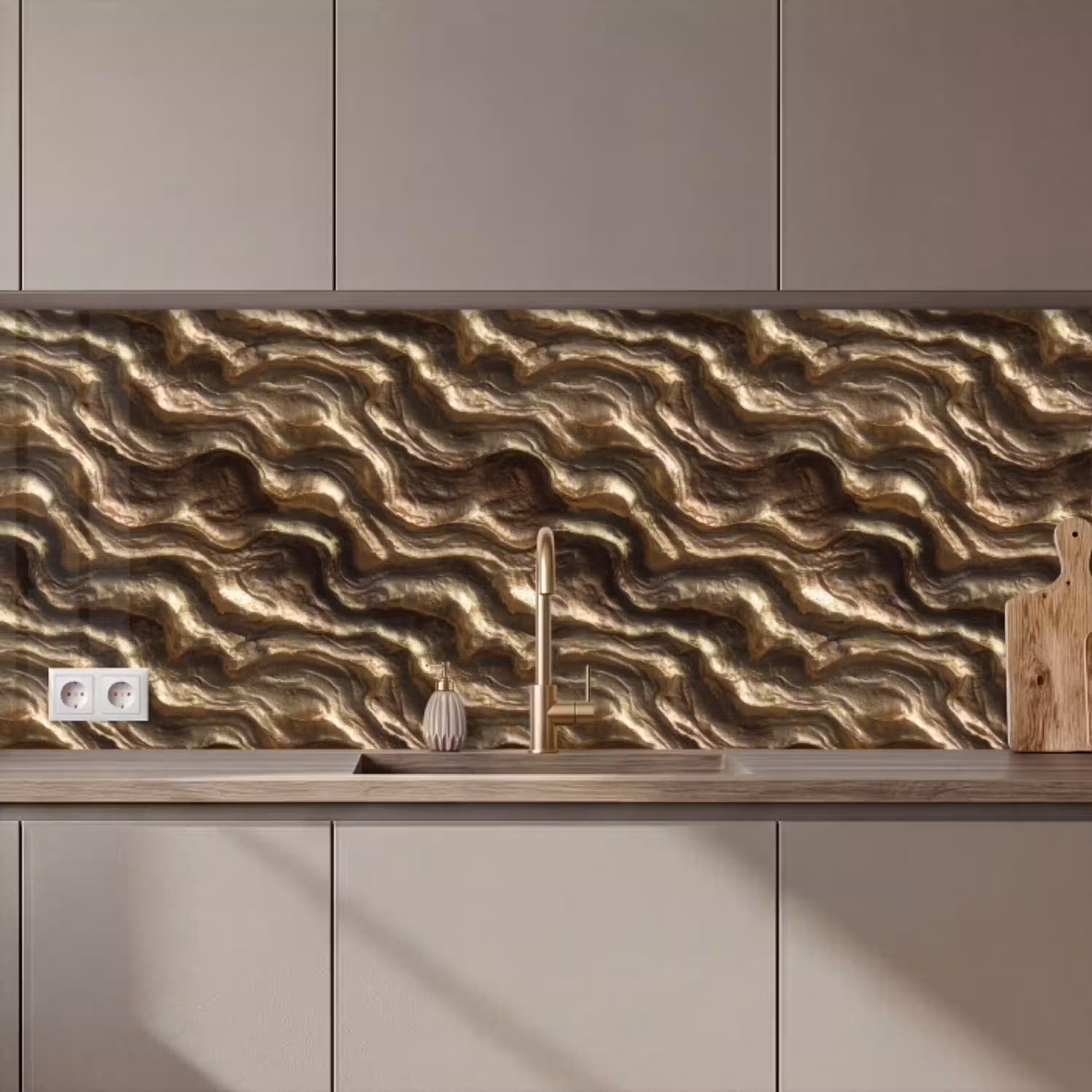 Reliëf - Golven - Abstract - Bronsgoud keuken achterwand 2 middel 871 zz_3dshopping