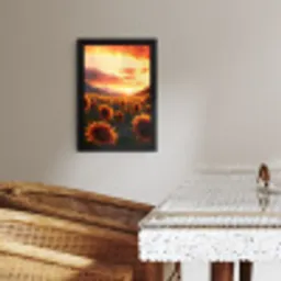 Zonnebloemen - Zonsondergang - Landschap KitchenYeah - Keuken - Fotolijst klein -sfeer3
