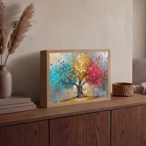 Boom - Kleurrijk - Grijs - Modern Light Box met batterij (Wandlamp) middel -sfeer2