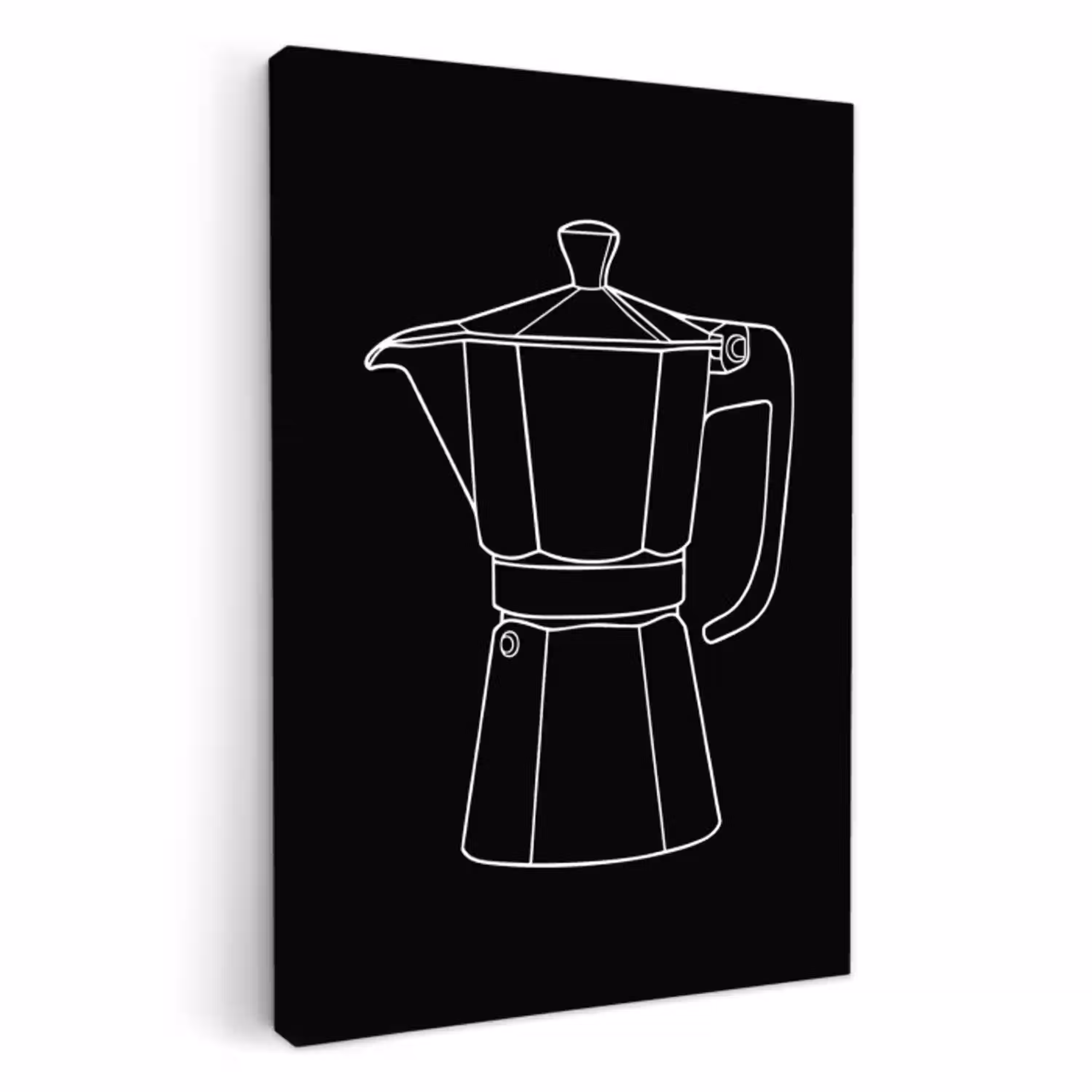 Mokkapot - Zwart - Wit - Lijntekening KitchenYeah - Keuken - Canvas klein -3d